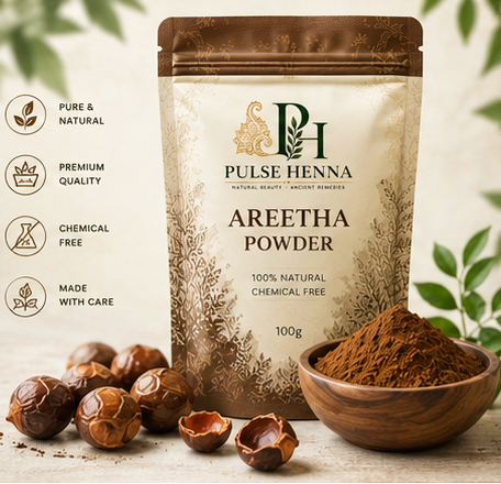 Collage of Puja Bhava brand packaging with various powders and ingredients.