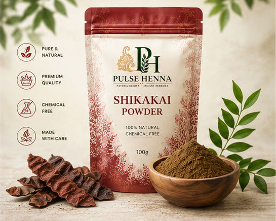 Collage of Puja Bhava brand packaging with various powders and ingredients.