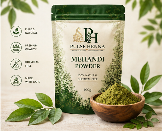 Collage of Puja Bhava brand packaging with various powders and ingredients.